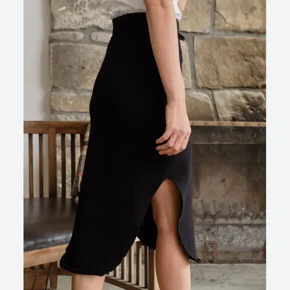 Frank & Eileen DONEGAL Unforgettable Tie Waist Skirt TRIPLE FLEECE Size: M Black - Picture 12 of 16